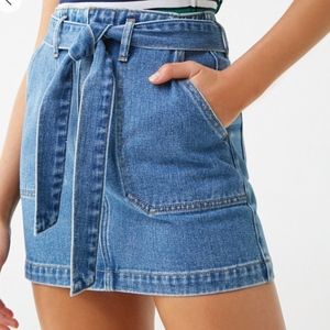 Belted Denim Mini Skirt